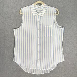 Workshop‎ Shirt Women XL White Blue Stripe Button Preppy Classic Nautical Resort